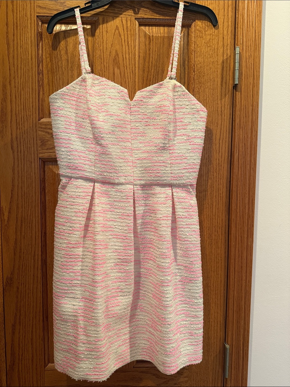 Girls Pink and White Textured Party Dress - Sleeveless Spaghetti Strap